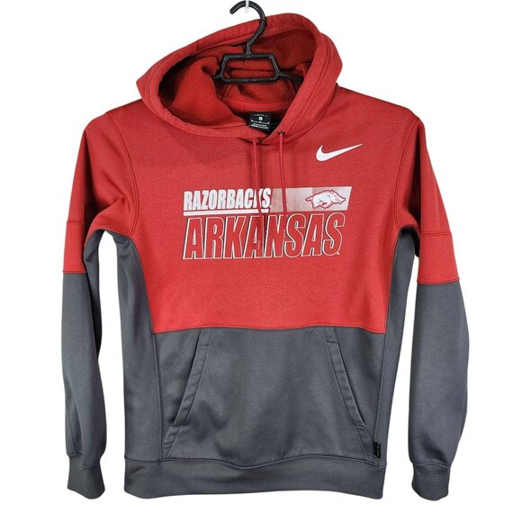 Mens Red Gray Nike Dri-Fit Arkansas Razorbacks Hoodie Sweatshirt Long Sleeve M - Picture 1 of 10